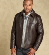 The genuine cow leather of this sporty coat from Tommy Hilfiger makes it a timeless addition to your closet.