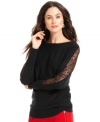 Infuse casual days with a feminine touch in Alfani's easy sweater, complete with lace insets at the sleeves.