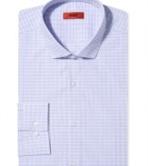 A light checkered print and a flattering slim fit give this Hugo Boss dress shirt its handsome style.