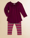 This charming pair features a playful tunic with a pretty pleated collar and stripey matching leggings. Tunic Split collarLong sleevesCurved hem Leggings Elasticized waistbandPull-on style96% rayon/4% spandexMachine washImported