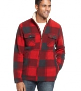 A classic buffalo check plaid pattern completes rugged look of this sweater from Izod.