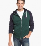 Zip into this hoodie from Nautica and rock the cool contrast all weekend long.