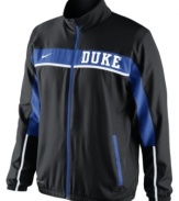 Turn up the volume and make the support of your favorite NCAA team loud and clear with this Duke Blue Devils jacket featuring Dri-Fit technology from Nike.