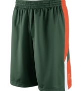 Get your game on while supporting your favorite NCAA team with these Miami Hurricanes basketball shorts featuring Dri-Fit technology from Nike.