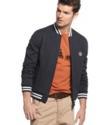 Throw on this classic looking varsity zip up for some throwback style.