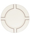 Metallic bronze lines curve to create a sleek geometric pattern on these bread and butter plates from Noritake dinnerware. The dishes are crafted in durable bone china and trimmed with platinum for fine dining or everyday use.