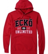 Every guy's go-to layer: A hooded sweatshirt with a great graphic and handwarmer pockets, like this logo fleece hoodie from Ecko Unltd.