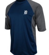 At home or on the road, show your true colors and support your favorite team with this color-blocked MLB Detroit Tigers shirt from Majestic.