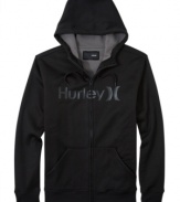 This Hurley logo hoodie has a classic design and cozy fit great for layering.