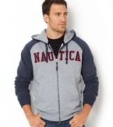 Look good in your hood with this full-zip hoodie from Nautica.