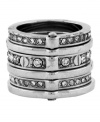 Style in a snap. The unique hinge design, combined with rows of round-cut crystal make Vince Camuto's chic cocktail ring a must-have for your collection. Crafted in silver-plated mixed metal. Approximate design size: 1 inch. Size 7.