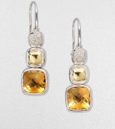 From the Chiclet Collection. A graduated design with brilliant diamonds, 18k gold and faceted citrine in sterling silver. Citrine and 18k goldDiamonds, .13 tcwSterling silverDrop, about 1Hook backImported 