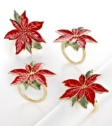 Spruce up your table for the season with poinsettia napkin rings from Lenox. Red blooms with gold trim add just the right touch of holiday cheer.