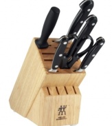 Quality and craftsmanship sure to make the cut in your kitchen, this block set is the complete package for the true connoisseur. Every piece is built with exceptional precision for a consistent blade angle and superior balance. Lifetime warranty.