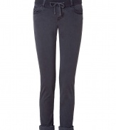 Stylish pants made ​.​.of fine, dark gray stretch cotton from LA fashion label James Perse - Sexy-yet-casual design features drawstring waist, belt loops, skinny cut, causal rolled legs and one back-flap pocket - Pair with a hip tee, cashmere pullover and flats, or with a silk tank and ankle boots