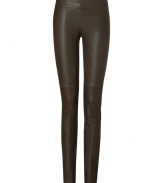 Leather leggings are a trend-favorite must this season, and Josephs deep olive-khaki stretch lambskin pair are an ultra luxe choice - Elasticized waistline, pull-on style - Extra form-fitting - Wear with chunky oversized knits and favorite ballerinas