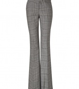 Perfect for busy days at the office, Rachel Zoes glen plaid trousers are a contemporary choice guaranteed to add a chic edge to your outfit - Side and back slit pockets, zip fly, hidden hook and bar closure - Tailored fit, flared leg - Team with button-downs and heels, or go all out and wear as a suit