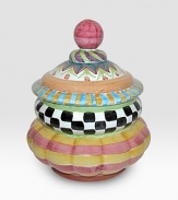 Pure American charm, handcrafted and individually painted by master ceramics artisans in an array of checks, stripes and carnival colors. For an especially one-of-a kind touch, each piece bears the hand-placed stamps of the artisans who created it. Dishwasher- and microwave-safe 24-ounce capacity 9W X 6H Made in USA