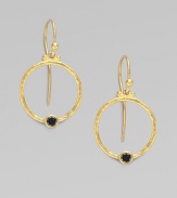 From the Clover Collection. A simple, delicate hoop of 24K gold with a single black diamond accent.Black diamond, 0.24 tcw 24K yellow gold Width, about ¾ Length, about 1 Ear hooks Imported 