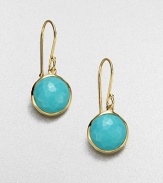 From the Lollipop Collection. Distinctively faceted turquoise drops set in gleaming 18k yellow gold. Turquoise 18k yellow gold Drop, about 1 Diameter, about ½ Ear wire Imported