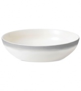 Effortlessly chic, the Simplicity Ombre pasta bowl by Vera Wang Wedgwood features a soft band of gray in casual white porcelain.