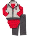 While he's a rock star in training, he'll amplify his style with this bold guitar bodysuit, cool looking vest, and cozy pants set by Carter's.