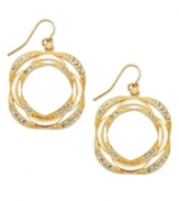 Design fit for a diva, these SIS by Simone I Smith earrings combine luxe 18k gold over sterling silver hoops with sparkling clear crystals for a totally glam look. Approximate drop: 1-3/4 inches. Approximate width: 1 inch.