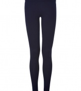 Sumptuously soft and effortlessly cool, Donna Karans pure, ink blue cashmere blend knit leggings epitomize understated luxury - Crafted with a touch of flattering stretch material - Curve-hugging, medium-rise pull on style with elasticated waist - All-over fine ribbing and cuffed ankles - A must for chic off duty looks - Pair with oversize pullovers, long white button downs and tunic tops