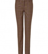 Your workweek just got more chic with these slim checked pants from Michael Kors - Flat front, belt loops, off-seam pockets, back welt pockets with buttons, straight leg, all-over check print - Wear with a cashmere pullover and embellished ballet flats