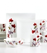 Rhea dinnerware set by 222 Fifth is no wallflower. Old-fashioned wild flowers combine with modern touches like square shapes and scalloped edging to create an exquisite look for your every day table.