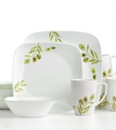 A taste of Tuscany. With the lasting durability of Corelle and a serene olive pattern plucked from the countryside, the Italian Garden dinnerware set caters every meal with effortless, elegant charm.