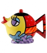 Make a big splash with the mini Fish teapot, featuring the vivid colors and bold patterns of Brazilian pop artist Romero Britto.