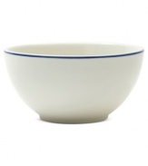 Keep it simple. The Blue Band cereal bowl combines a minimalist shape with a crisp white glaze and fresh cobalt edge. Durable porcelain adds to its versatility. From Marcela by Prima Design.