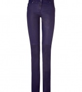 With a denim-inspired fit, these luxe leather pants are the ultimate investment piece - Classic five-pocket styling, seaming detail at knees, back thigh seaming detail, ultra-slim fit - Style with an asymmetrical hem blouse, a boyfriend blazer, and platform heels