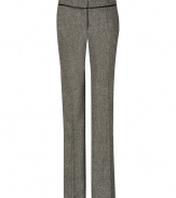 Finish your look with a polish of immaculate tailoring in Derek Lams salt and pepper stretch wool trousers, finished with a flared leg perfect for showcasing menswear favorite lace-ups - Back slit pockets, hook closure, tailored fit - Pair with modern knits and jet black accessories