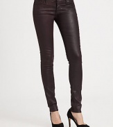 Dark wax coating adds a leather-like finish to these ultra-hip leggings. THE FITSkinny fitRise, about 7½Inseam, about 31THE DETAILSButton closureZip flyFive-pocket style80% cotton/15% modal/5% polyurethaneMachine washMade in USA of imported fabricModel shown is 5'10 (177cm) wearing US size 2.