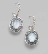 From the Bedeg Collection. A pretty oval drop, centered by faceted sky blue topaz and framed in Swiss blue topaz, hangs from a delicate fluted arc of sterling silver.Sky blue and Swiss blue topaz Sterling silver Length, about 1¼ Post back Imported