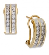 It's high fashion, twice over. This 14k gold pair of two-row channel hoop earrings puts single-cut diamonds (3/8 ct. t.w.) to stunning effect. Approximate drop: 1 inch.