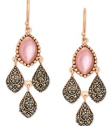 Setting the stage for style. Genevieve & Grace's drop earrings, set in 18k rose gold over sterling silver, dazzle with pink shells offset by marcasite-accented teardrops. Approximate drop: 1 inch.