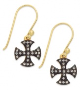 Crossover appeal. These drop earrings, set in 14k gold over sterling silver and oxidized sterling silver, shine with cubic zirconia accents. Approximate drop length: 1-1/4 inches. Approximate drop width: 1/2 inch.