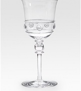 Old-world style and elegant details define this utterly charming goblet, handmade and mouthblown with dimensional detail in fine glass. From the Isabella Collection Handmade 12-oz. capacity 8 high Dishwasher safe Imported 