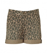 Channel must-emulate celeb style in these animal print shorts from Current Elliott - Belt loops, off-seam pockets, back welt pockets, rolled hem - Style with an oversized blouse, a boyfriend blazer, and platform sandals