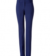 Bring high style to your workweek chic with these flattering wool-blend pants from Piazza Sempione - Flat front, belt loops, off-seam pockets, back welt pockets with buttons, straight leg with creasing - Wear with a silk blouse or V-neck pullover and embellished ballet flats