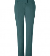 Better than your average casual basic, these ultra-chic cropped chinos will update your workweek favorites - Wide waistband, belt loops, off-seam pockets, back welt pockets, straight leg with creasing, cropped - Wear with a cashmere sweater or silk blouse and classic pumps