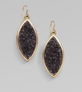 A statement piece featuring beautifully textured druzy quartz stones set in a 14k goldplated marquis. Druzy quartz14k goldplated white metal alloyDrop, about 1¼Post backMade in USA