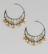 EXCLUSIVELY AT SAKS.COM Delicate double hoops of blackened sterling silver dangle tiny beads of Peruvian opal, cultured pearls and 18k gold in this delightful design.Peruvian opal Cultured pearls 18k yellow gold Sterling silver Diameter, about ½ Post back Imported