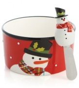 Smallest details set the mood for holiday cheer. Oneida snowman dip server and matching spreader from the Christmas Cut-Outs collection serves up festive mood for all to enjoy.