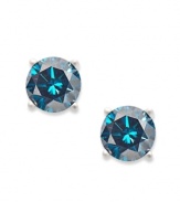 Eye-catching color and a touch of sparkle, too! These gleaming stud earrings feature round-cut treated blue diamonds (1/4 ct. t.w.) set in 14k white gold. Approximate diameter: 1/6 inch.