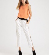 Tailored-chic in a finely-textured pique finished with colorblocked panels and cropped above the ankle.Elastic waistbandFlat frontSlash pocketsRise, about 9Inseam, about 28PolyesterDry cleanImportedModel shown is 5'9½ (176cm) wearing US size 4.