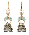 Whimsical and wonderful! A charming love frog and a dainty bow adorn these delightful drop earrings from Betsey Johnson. Embellished with glittering crystals galore, they're crafted in antique gold tone mixed metal. Approximate drop: 1-3/4 inches.